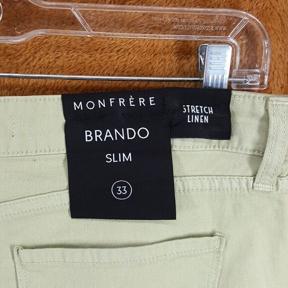 MONFRERE Mens Jeans Size 33 Green Lightweight Linen Denim BRANDO SLIM $210 - Picture 4 of 10